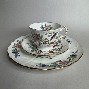 Aynsley Pembroke Fine Bone China Tea Trio Cup Saucer Plate Bird Floral England